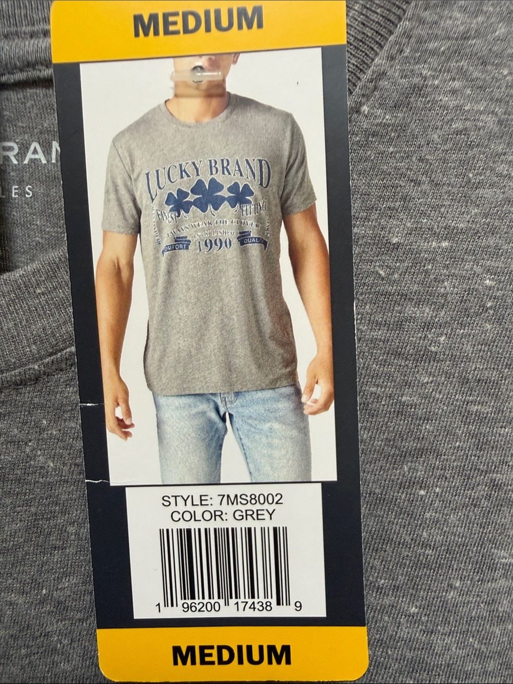 Lucky Brand Gray Short Sleeve Graphic Tee with Navy Print. Size M. - Picture 5 of 7